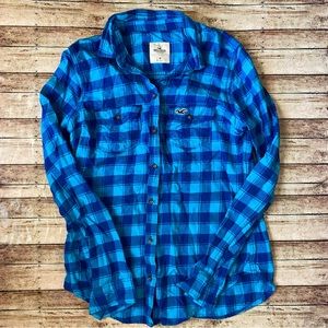 Hollister Blue Plaid Button Down Long Sleeve Shirt Medium